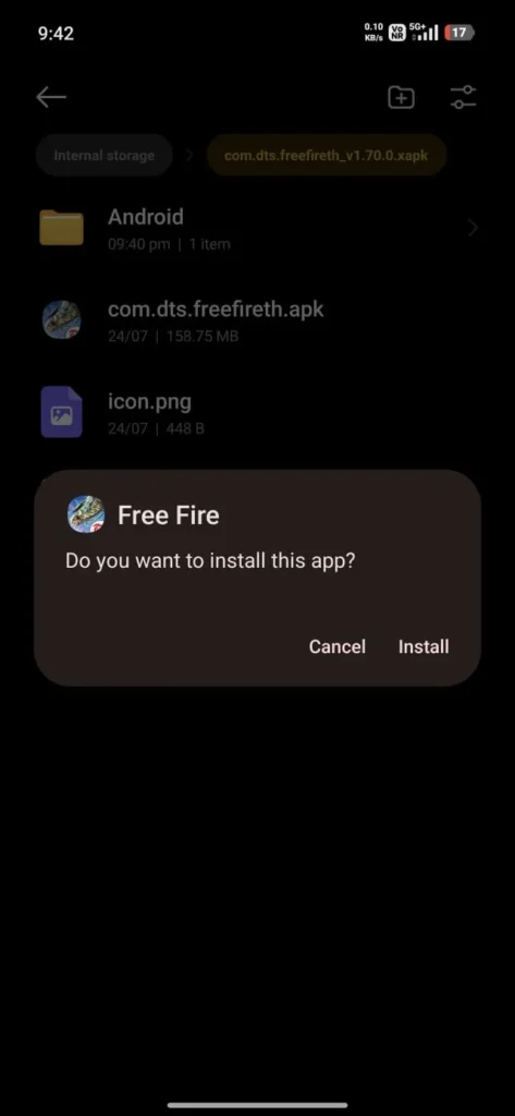 Easy Installation Guide For Free fire 2022: Tap on Install option to start installation